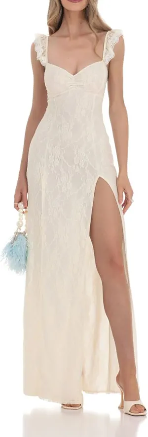 Womens Sexy Low Cut Y2k Bodycon Maxi Dress Ruffled Sleeve Backless High Split Backless Club Party Long Dress