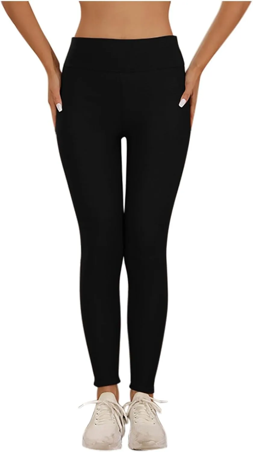 Womens Sherpa Fleece Lined Pants Winter Warm Thick Leggings Stretchy High Waisted Tights Warm Thermal Pants