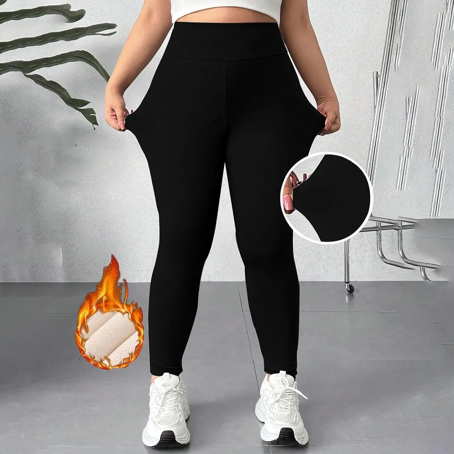 Womens Sherpa Fleece Lined Pants Winter Warm Thick Leggings Stretchy High Waisted Tights Warm Thermal Pants