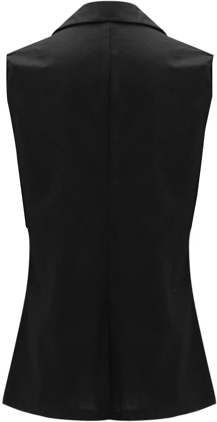 Women's Sleeveless Blazer Vest Casual Office Blazer Jackets Front Open Cardigan Work Suit Waistcoat with Pockets