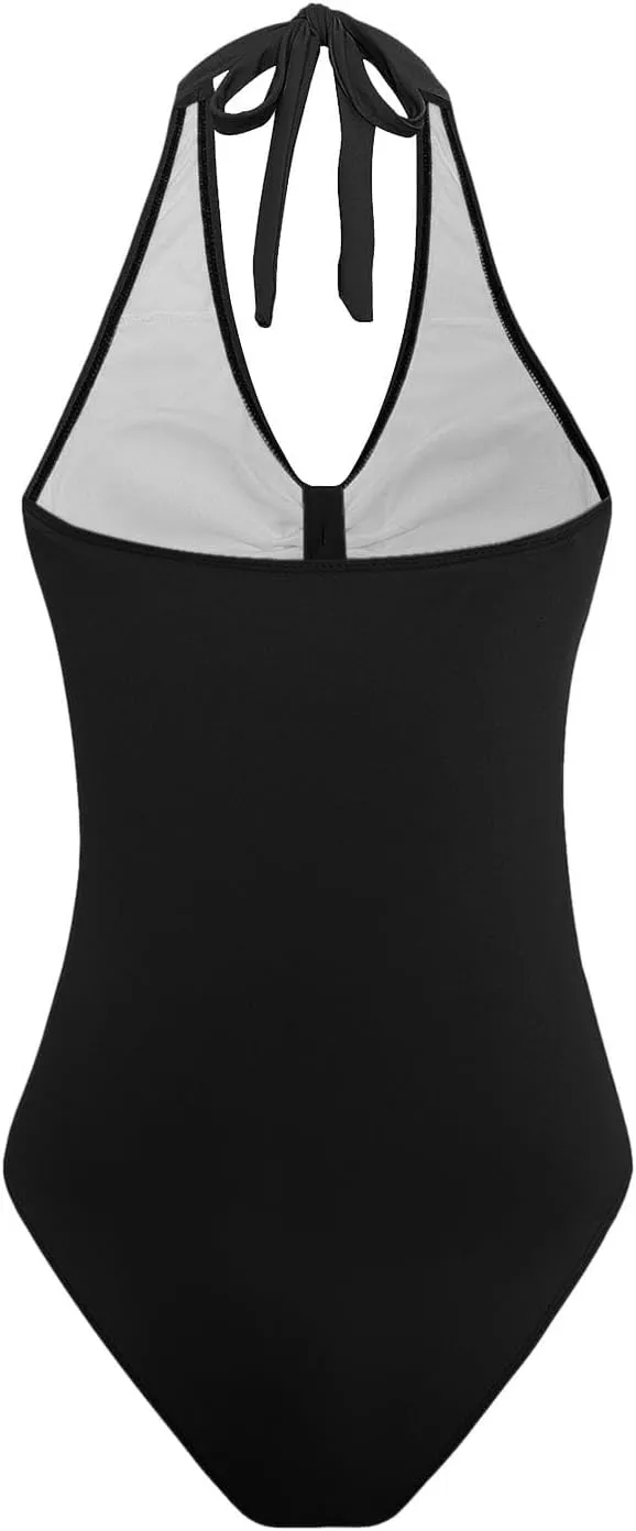 Women's Swimsuits Modest One Piece Ruched Halter Bathing Suits Backless 2025 Trendy Beach Party Swimwear Bult in Bra