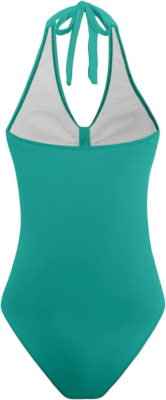 Women's Swimsuits Modest One Piece Ruched Halter Bathing Suits Backless 2025 Trendy Beach Party Swimwear Bult in Bra
