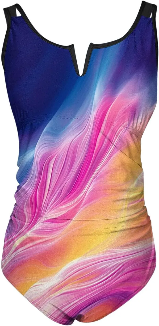 Womens Swimsuits One Piece Tummy Control Bathing Suit Notch V Neck Modest Monokini Full Coverage Ruched Swimwear 2025
