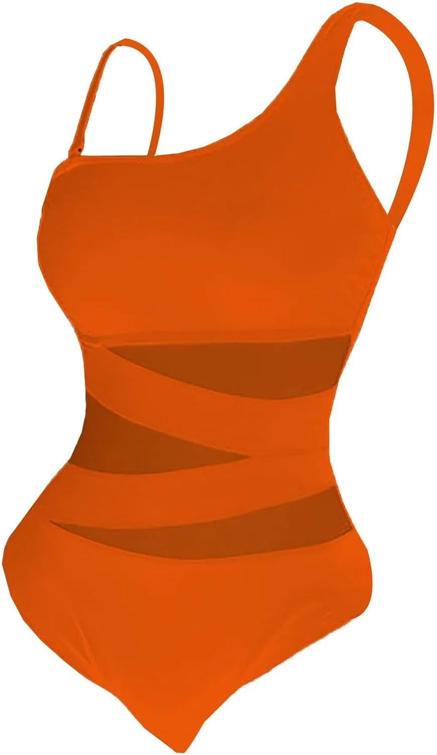 Womens Swimwear Fashion Mesh Patchwork One Shoulder Tummy Control Bathing Suits One Piece Padded Backless Swimsuits