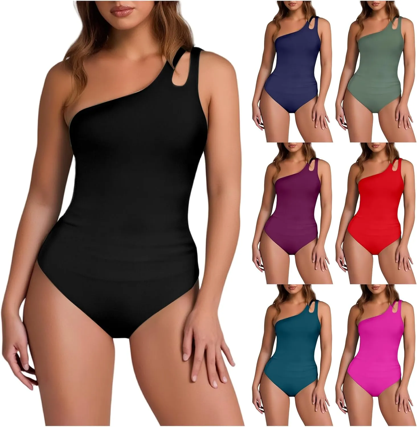 Womens Tummy Control One Piece Swimsuit One Shoulder Swimsuits Bathing Suits Full Coverage Cutout Swimwear