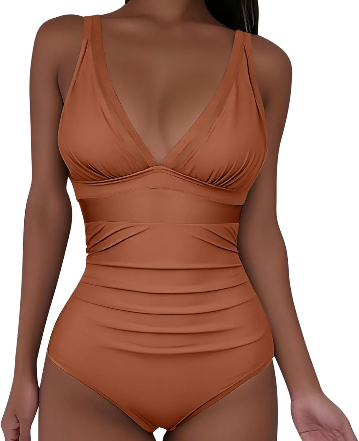 Women's Tummy Control One Piece Swimsuit Sexy V Neck Mesh Bathing Suit Slimming Push Up Swimwear Beach Vacation Clothes