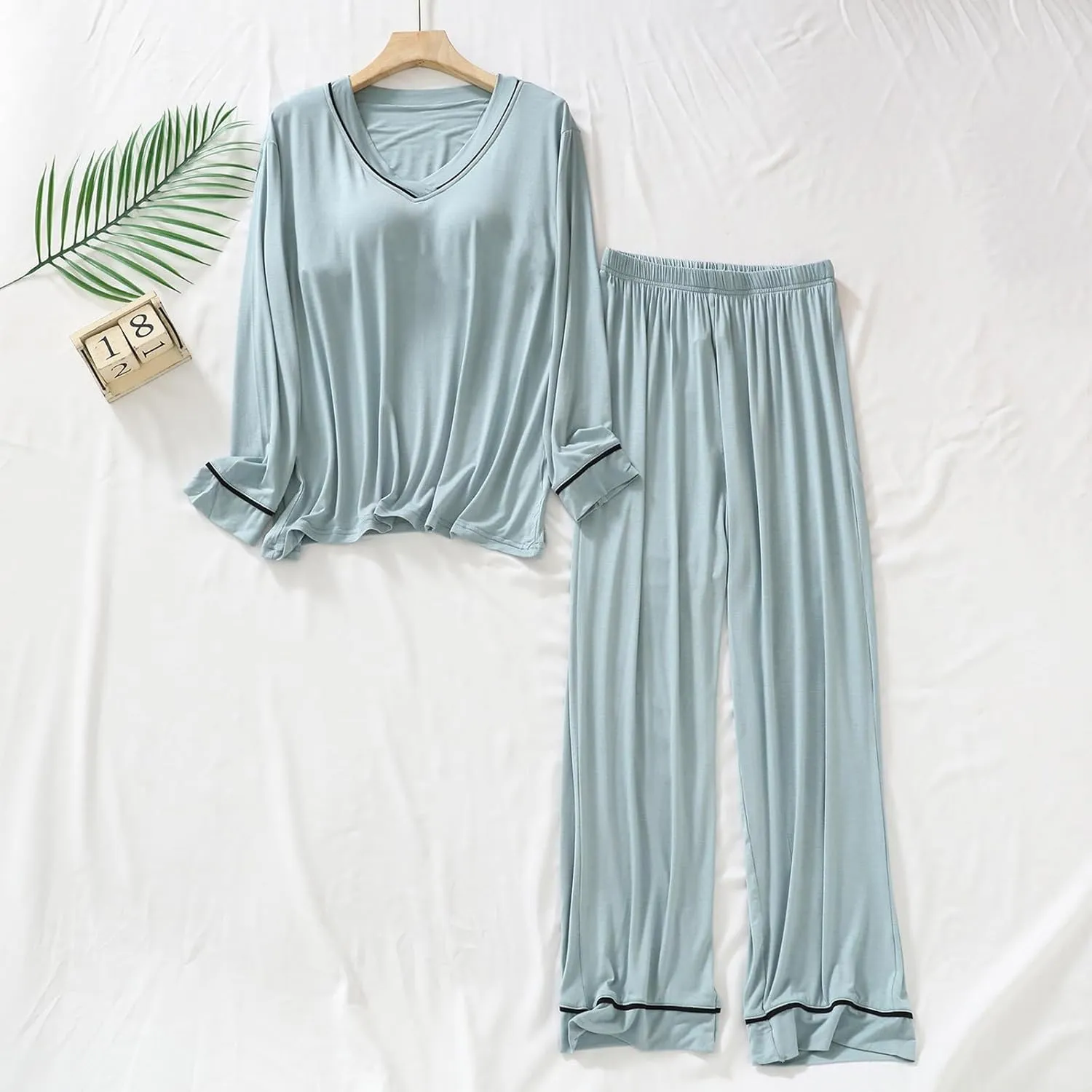 Women's Two Piece Pajamas Modal Loungewear 2025 Casual Long Sleeve Top And Pants Sleepwear Pj Set With Built-In Bra