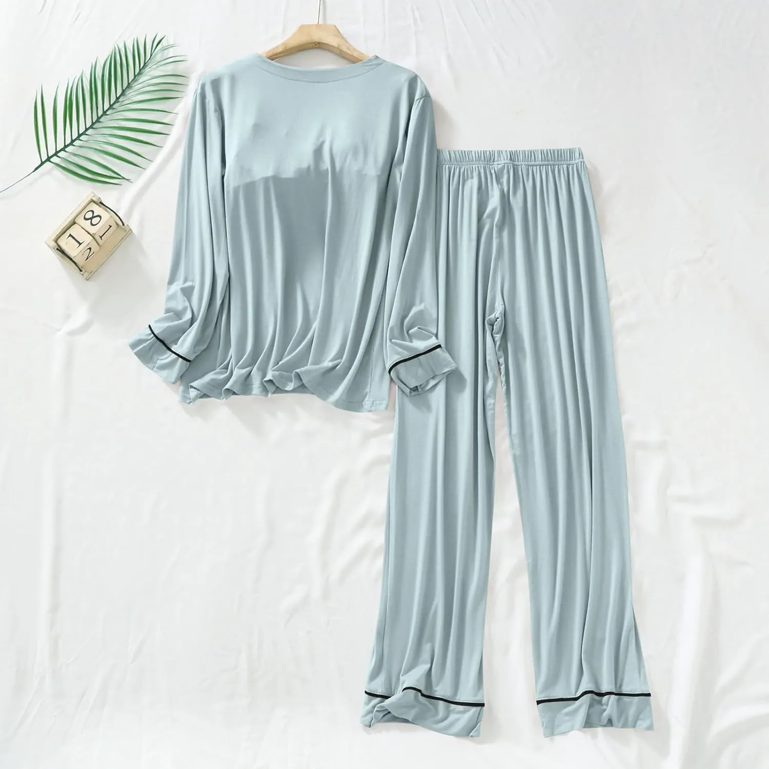Women's Two Piece Pajamas Modal Loungewear 2025 Casual Long Sleeve Top And Pants Sleepwear Pj Set With Built-In Bra
