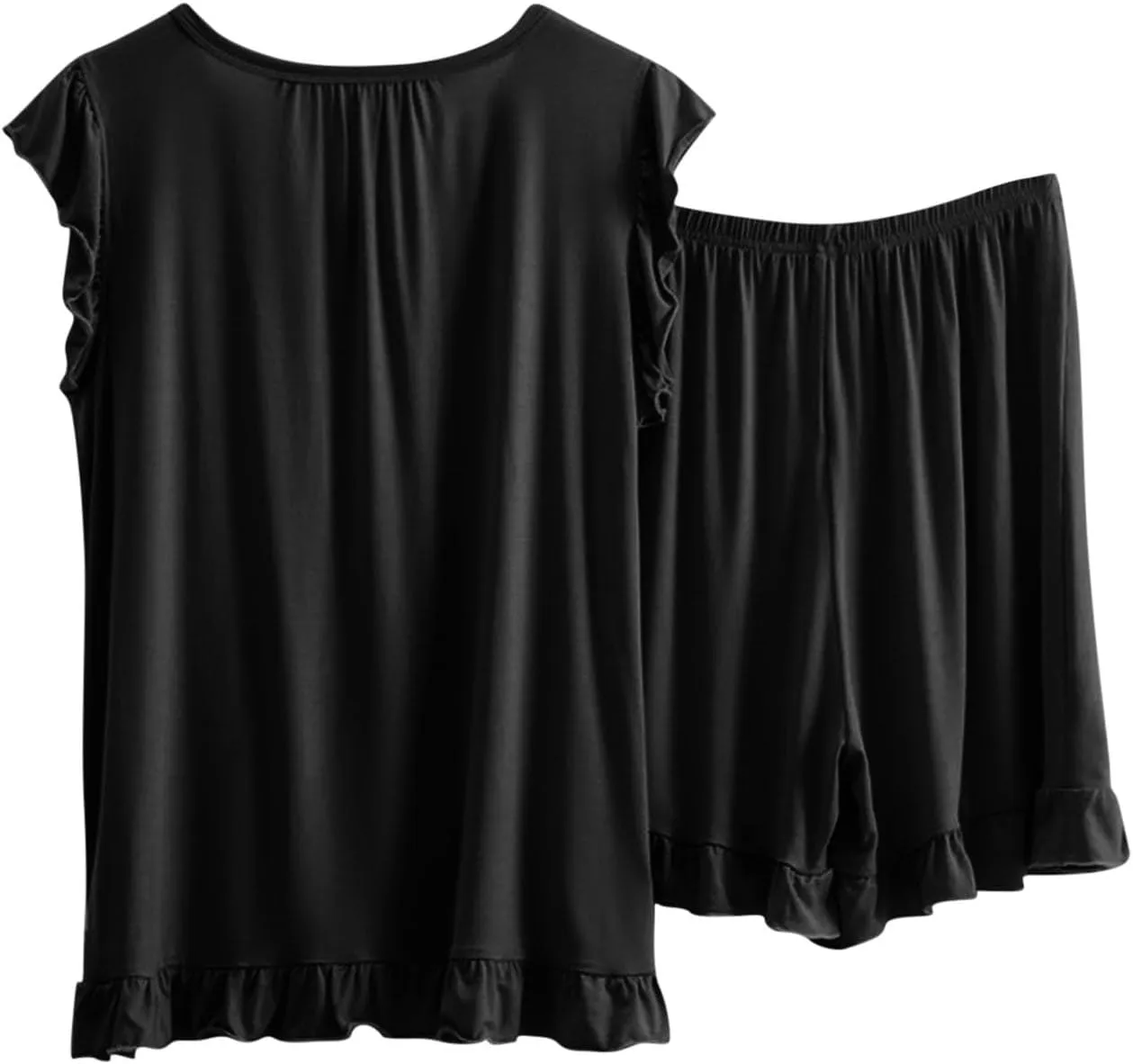 Womens Two Piece Pajamas Sets Plus Size Loungewear Soft Sleepwear Summer Ruffle Sleeve Pjs Tank Top Shorts Lounge Set