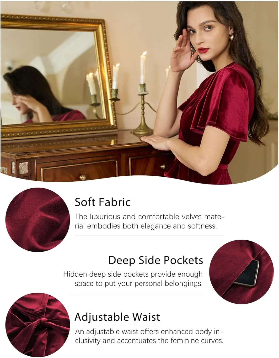Women's Velvet Maxi Dress Boho V Neck Wrap Dress for Wedding Guest Fall Maternity Formal Dress with Pockets