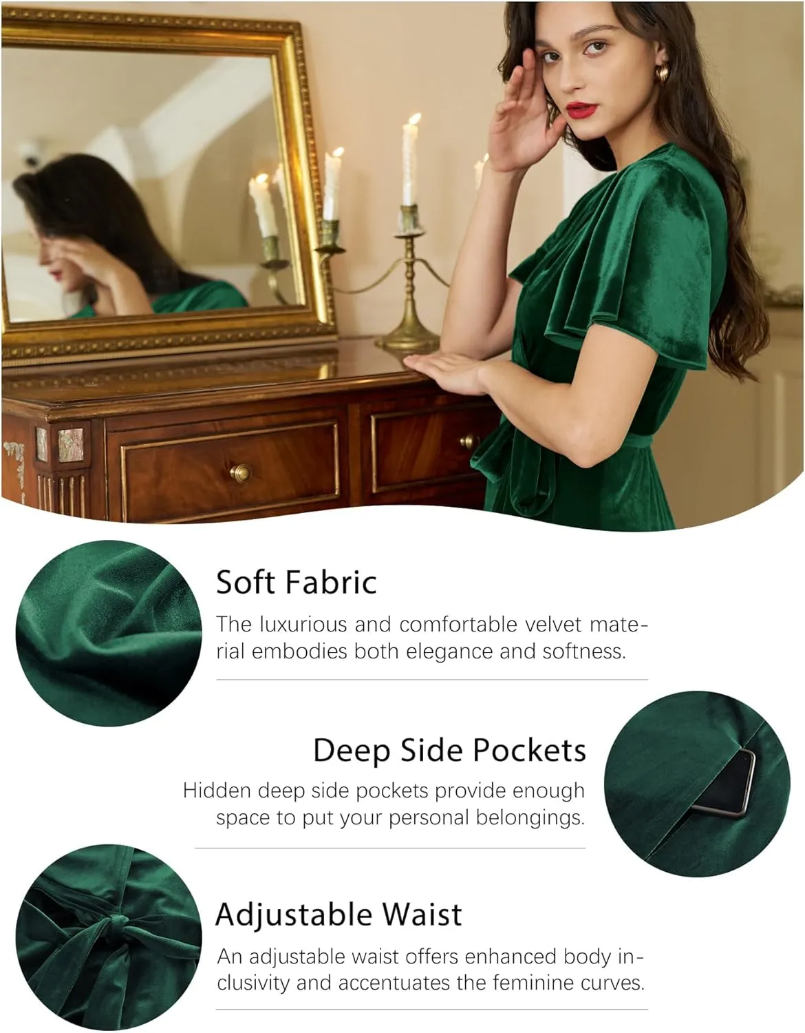 Women's Velvet Maxi Dress Boho V Neck Wrap Dress for Wedding Guest Fall Maternity Formal Dress with Pockets