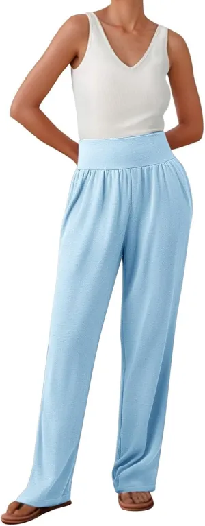 Women's Yoga Jogging Long Pants Casual Wide Straight Leg Loose Fit Bottoms High Waisted Elastic Athletic Workout Trousers