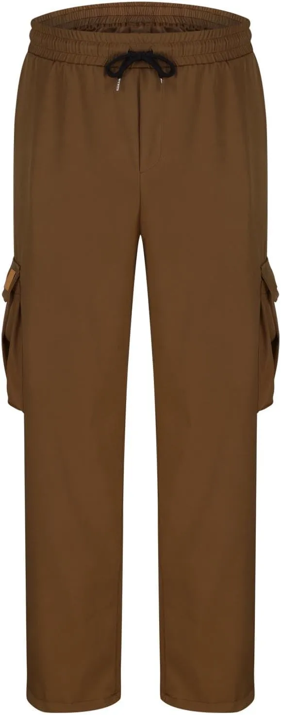 Workout Pants Men Solid Color Elastic Waist Sports Trousers Casual Straight Golf Outdoor Cargo Pants with Pockets