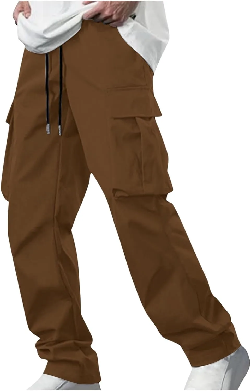 Workout Pants Men Solid Color Elastic Waist Sports Trousers Casual Straight Golf Outdoor Cargo Pants with Pockets