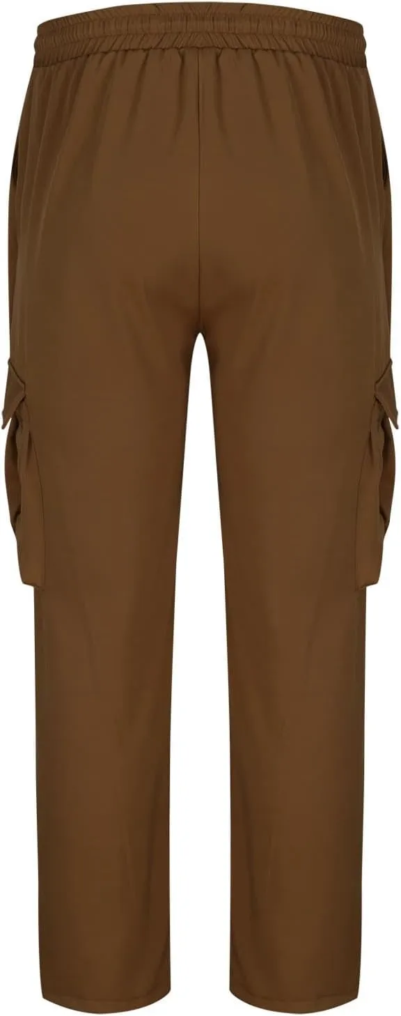 Workout Pants Men Solid Color Elastic Waist Sports Trousers Casual Straight Golf Outdoor Cargo Pants with Pockets