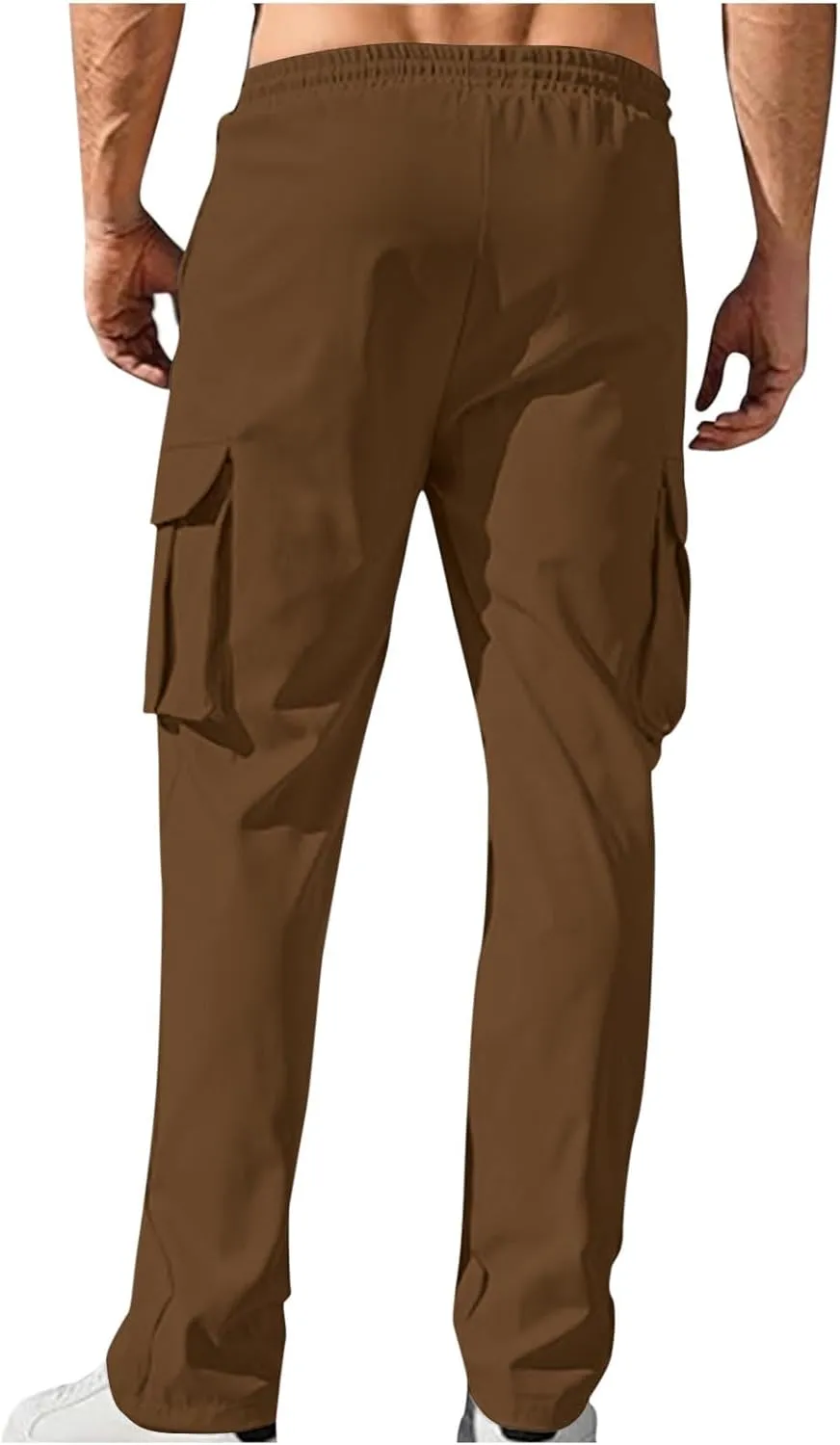 Workout Pants Men Solid Color Elastic Waist Sports Trousers Casual Straight Golf Outdoor Cargo Pants with Pockets