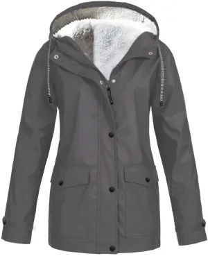XUETON Women's Casual Zip Up Anork Jackets Thick Fleece Lined Plush Hooded Faux Hooded Thicken Warm Utility Anorak Safari Coat