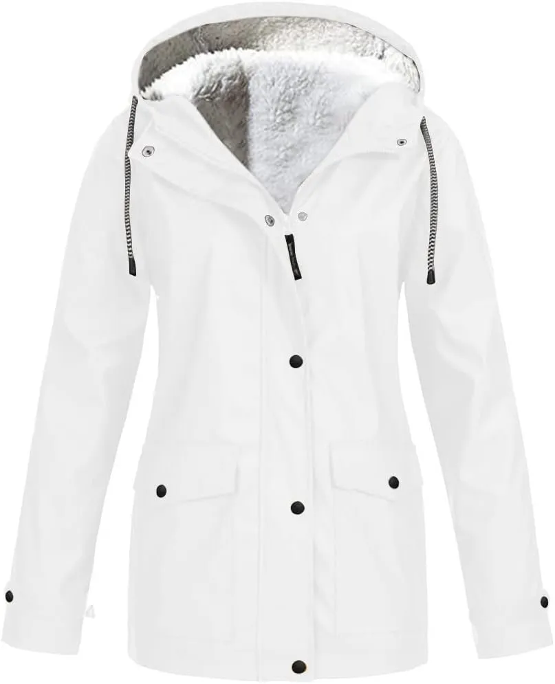 XUETON Women's Casual Zip Up Anork Jackets Thick Fleece Lined Plush Hooded Faux Hooded Thicken Warm Utility Anorak Safari Coat