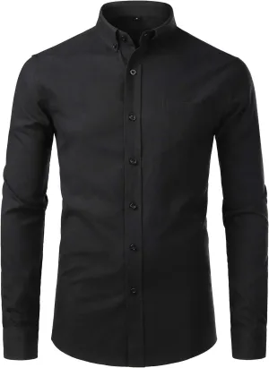 ZEROYAA Men's Hipster Casual Slim Fit Long Sleeve Button Down Oxford Shirts with Chest Pocket