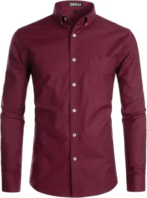 ZEROYAA Men's Hipster Casual Slim Fit Long Sleeve Button Down Oxford Shirts with Chest Pocket
