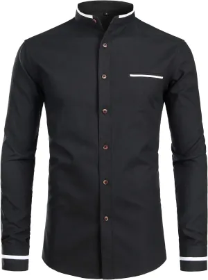ZEROYAA Mens Hipster Mandarin Collar Slim Fit Long Sleeve Casual Button Down Oxford Dress Shirt with Pocket