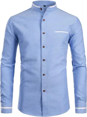 ZEROYAA Mens Hipster Mandarin Collar Slim Fit Long Sleeve Casual Button Down Oxford Dress Shirt with Pocket