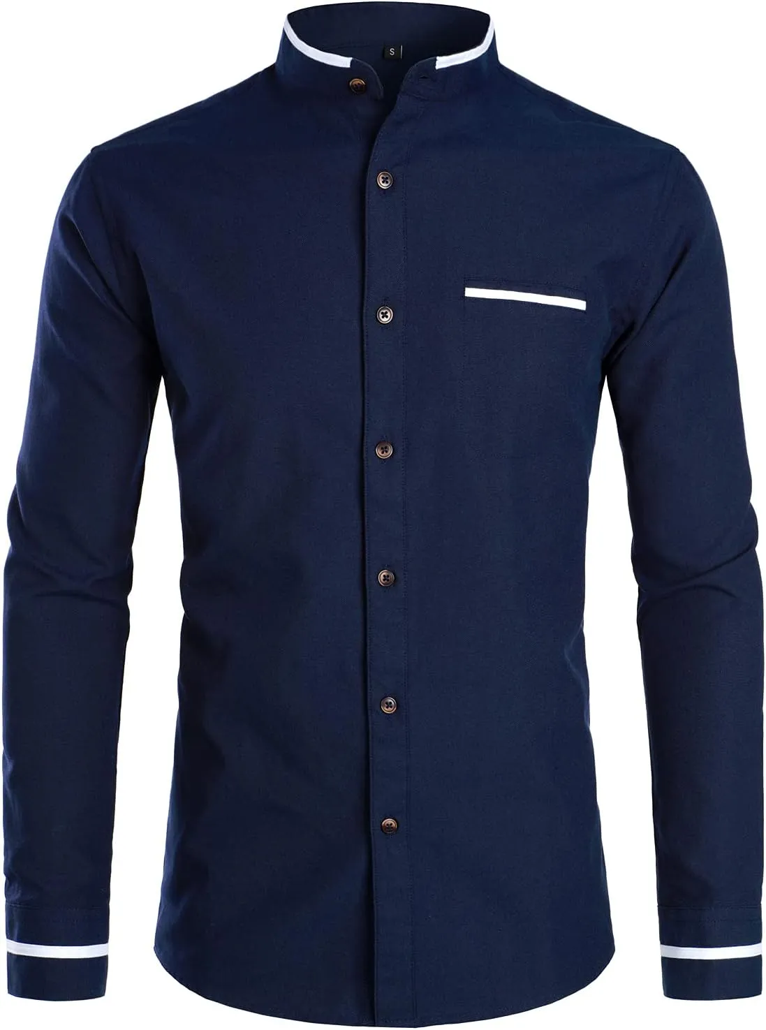 ZEROYAA Mens Hipster Mandarin Collar Slim Fit Long Sleeve Casual Button Down Oxford Dress Shirt with Pocket