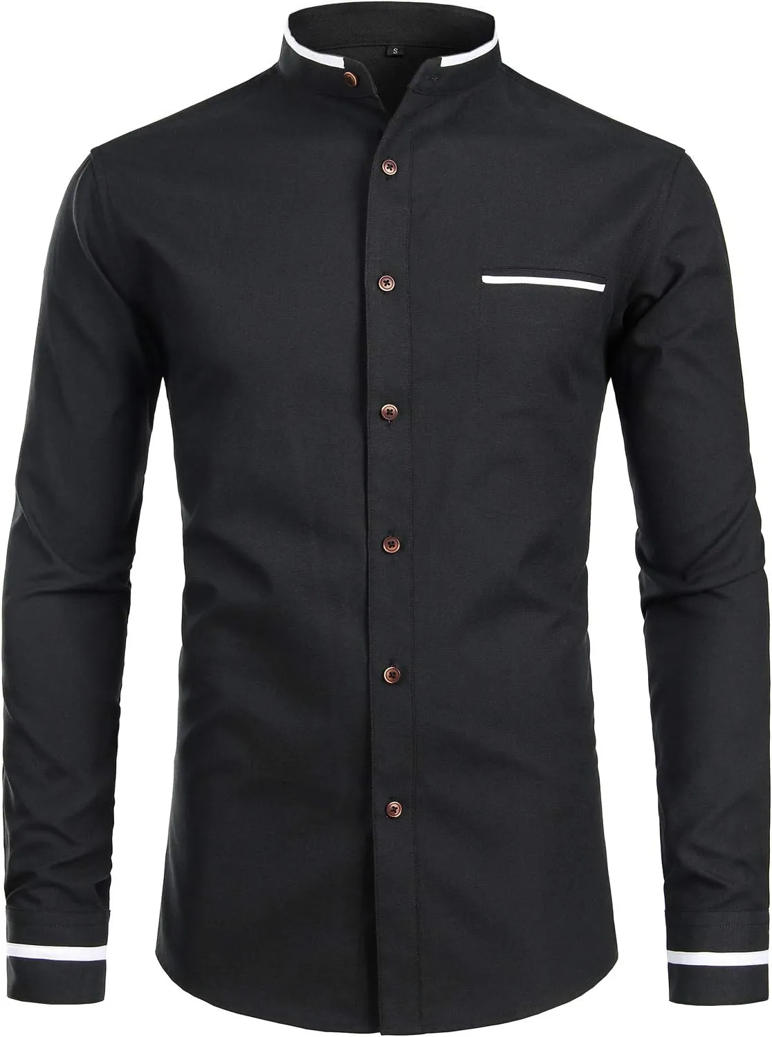 ZEROYAA Mens Hipster Mandarin Collar Slim Fit Long Sleeve Casual Button Down Oxford Dress Shirt with Pocket