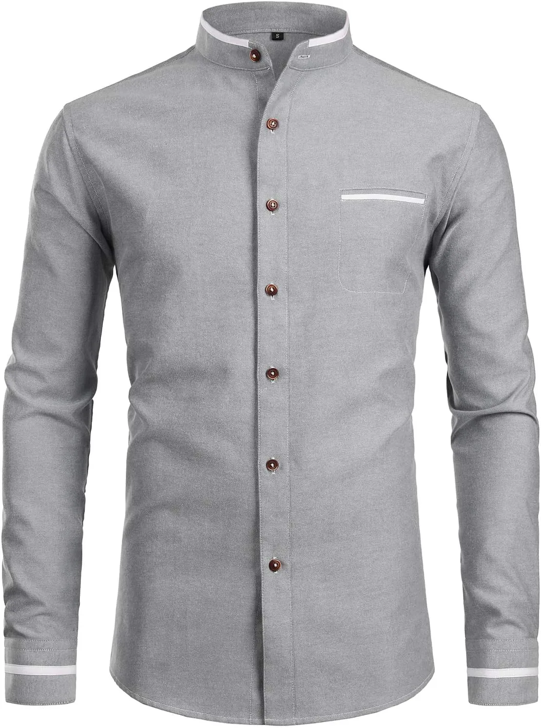 ZEROYAA Mens Hipster Mandarin Collar Slim Fit Long Sleeve Casual Button Down Oxford Dress Shirt with Pocket